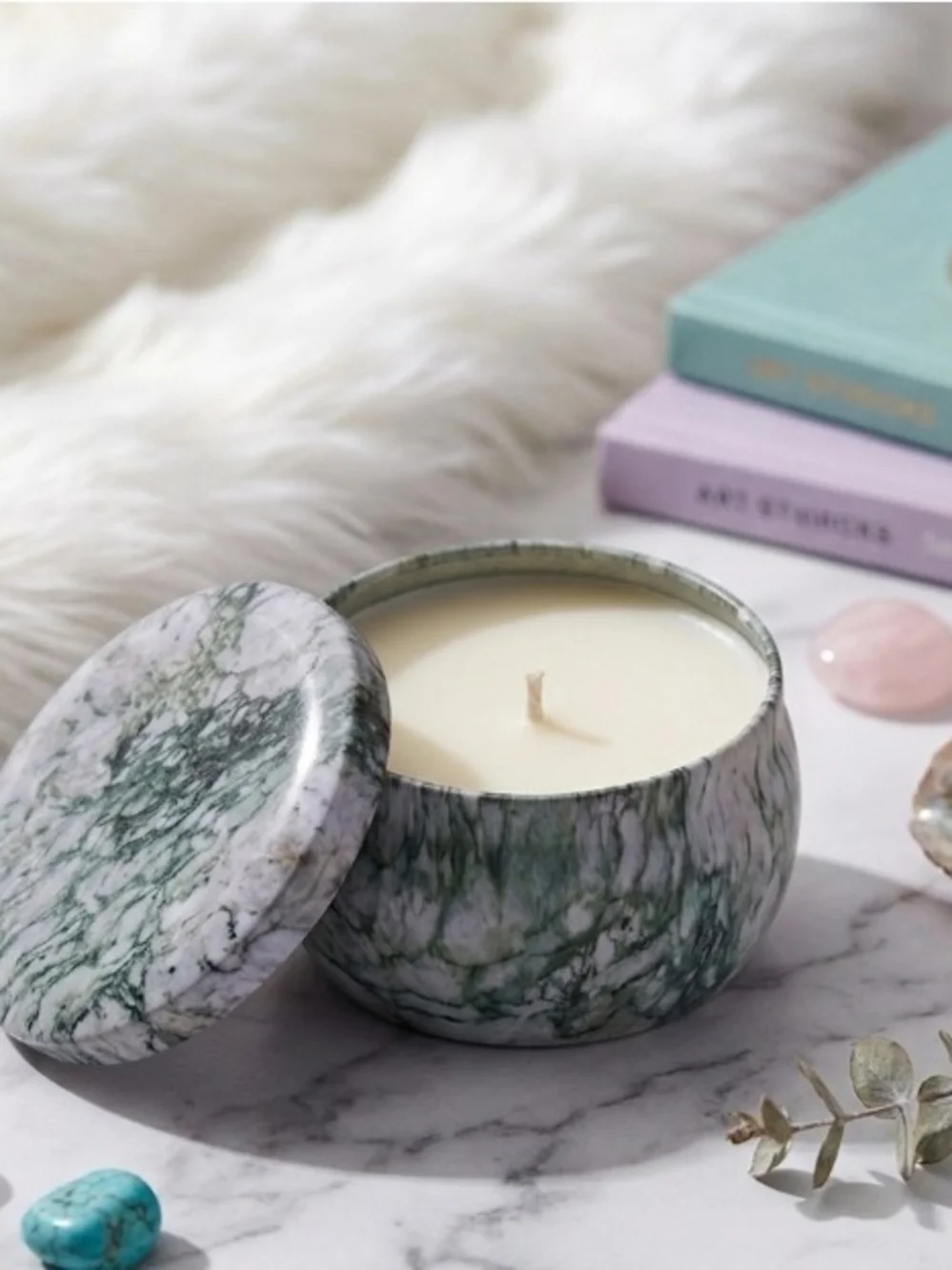 Marbled Designed Peppermint Soy Wax Scented Candle Tin